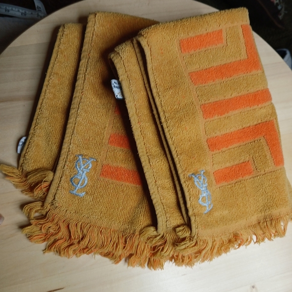 YSL 2 Orange and Gold MCM 1970s Hand Towels 11 X 15 - Picture 1 of 13